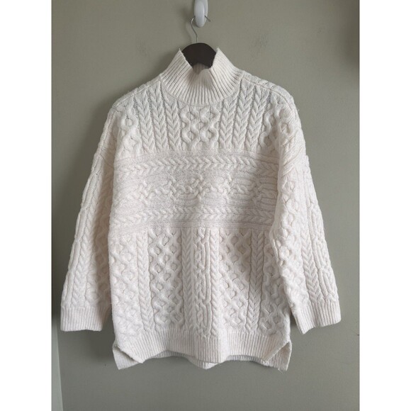 Abercrombie & Fitch Brown Cable Knit Chunky Women Ivory Sweater Size M Excellent - Picture 1 of 9